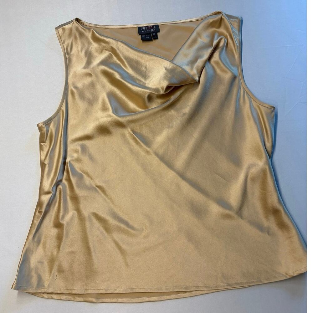 Lafayette 148 Gold Champagne Silk Cowl Neck Tank Top 12 Quiet Luxury